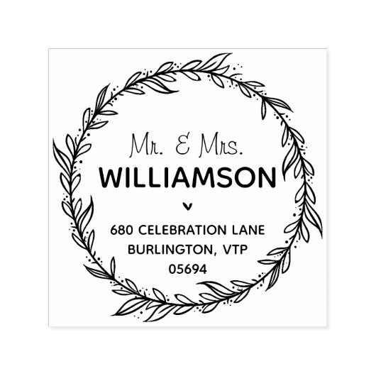 カントリーモダン差出人住所の葉のリース セルフインキングスタンプ (デザイン)