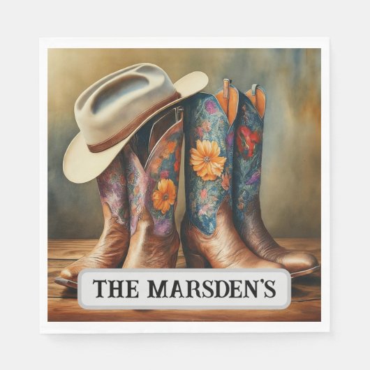 カントリーモダン・ウェスタン結婚ズのカウボーイ・ブーツ スタンダードランチョンナプキン (正面)