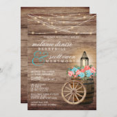 カントリーライトティール（緑がかった色）&コーラルフラワーズ招待状 招待状 (正面/裏面)