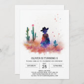 カントリーライフウォーターカラーカウボーイ誕生日 招待状 (正面/裏面)