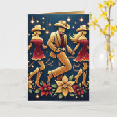 カントリーラインダンサー幸せな休日クリスマスカード カード (黄色い花)