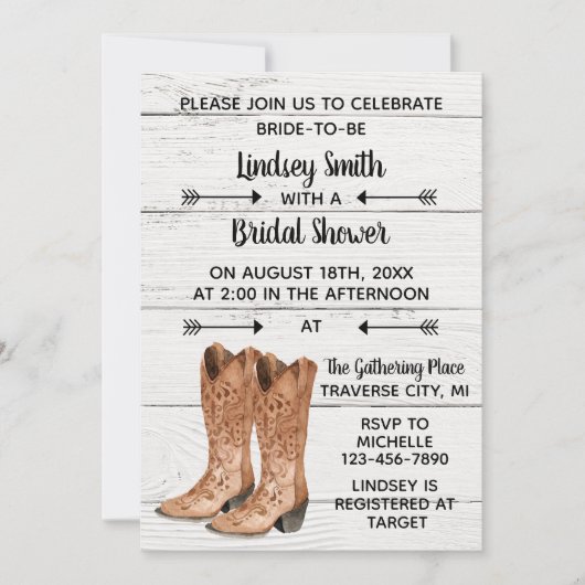 カントリーラブウェスタンカウボ素朴イブライダルシャワー 招待状 (正面)