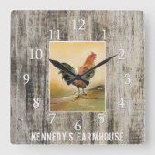 カントリールースターウ素朴ッドファームハウスファミリー名 スクエア壁時計 (正面)