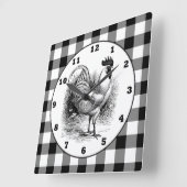 カントリールースター白黒時計 スクエア壁時計 (傾斜)