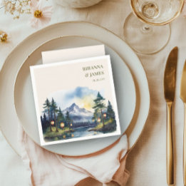 カントリーレイクトワイライトフォレストマウンテン結婚ズ スタンダードカクテルナプキン