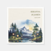 カントリーレイクトワイライトフォレストマウンテン結婚ズ スタンダードカクテルナプキン (正面)