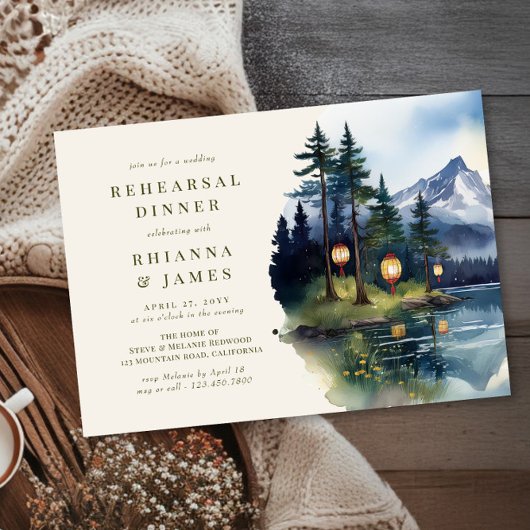 カントリーレイクトワイライト結婚のリハーサルディナー 招待状