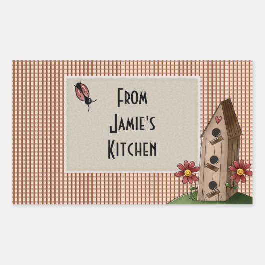 カントリーレッドギンガムチェック 長方形シール (正面)