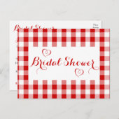 カントリーレッドギンガムプレイド素朴ブライダルシャワー インビテーションポストカード (正面/裏面)