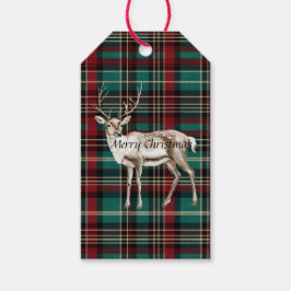 カントリーレッドグリーンプレイドクリスマスディアー ギフトタグ