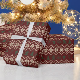 カントリーレッドグリーン雪の結晶クリスマス ラッピングペーパー