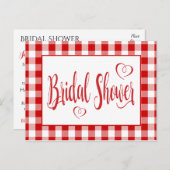カントリーレッドホワイトギンガムプレイドブライダルシャワー インビテーションポストカード (正面/裏面)