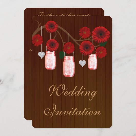カントリーレッド素朴メイソンジャース結婚式招待状 招待状 (正面/裏面)