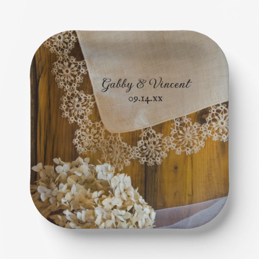 カントリーレースとフラワーズバ結婚ンズ ペーパープレート (正面)