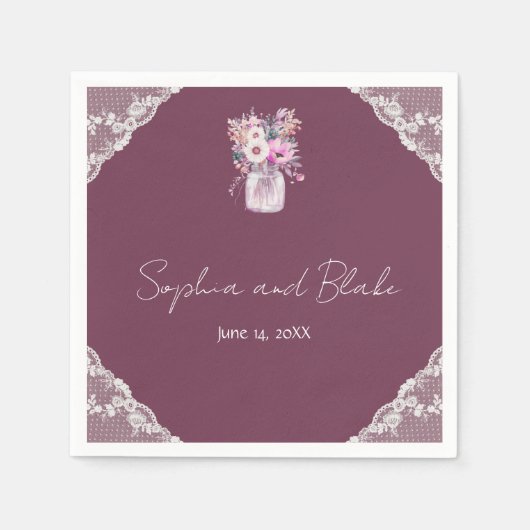 カントリーレースのメイスンジャー結婚ルガンディ スタンダードカクテルナプキン (正面)