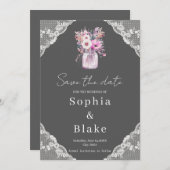 カントリーレースのメイソンのjarグレイ日付を保存 招待状 (正面/裏面)