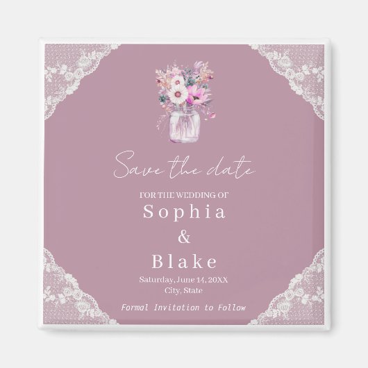 カントリーレースのメイソンジャールピンク日付を保存 マグネット (正面)