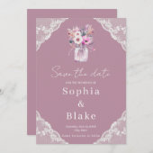 カントリーレースのメイソンジャールピンク日付を保存 招待状 (正面/裏面)