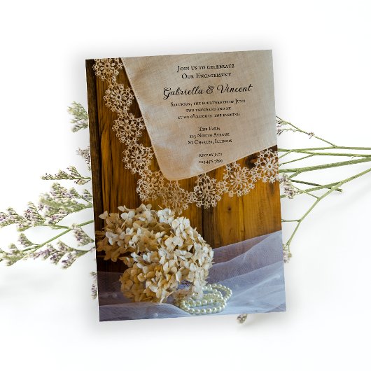 カントリーレースアンドフラワーズ婚約バーンパーティー 招待状