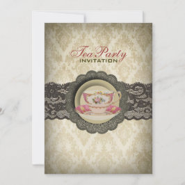 カントリーレースフローラティーカップブライダルティーパーティー 招待状