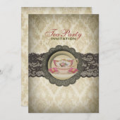 カントリーレースフローラティーカップブライダルティーパーティー 招待状 (正面/裏面)