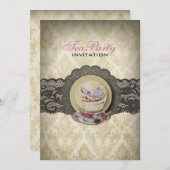 カントリーレースフローラティーカップブライダルティーパーティー 招待状 (正面/裏面)