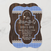 カントリーレースブルーギンガムオールドウッドI DO BBQ招待状 招待状 (正面/裏面)