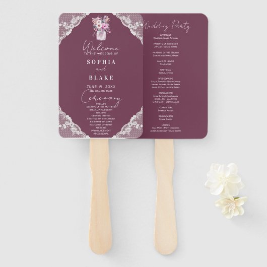 カントリーレースメイスンジャールブルゴーニュ結婚式 プログラム ハンドファン (正面&裏面)