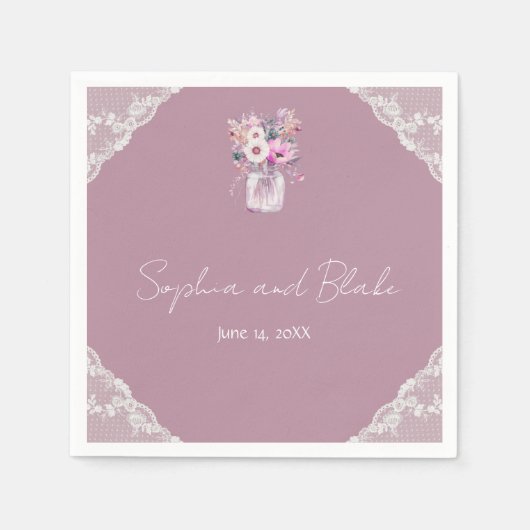 カントリーレースメイソンジャールピンク結婚ズ スタンダードカクテルナプキン (正面)