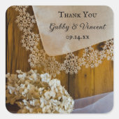 カントリーレース結婚フラワーズサンキューメッセージカード スクエアシール (正面)