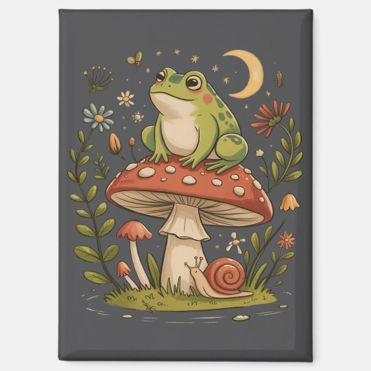 カントリーロアのカエル きのこ 月 森 マグネット (正面)