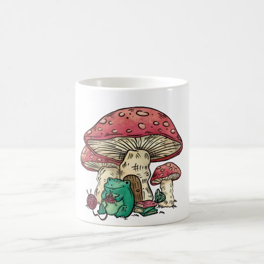 カントリーロアスタイルのカエルとキノコの家 コーヒーマグカップ (中央)