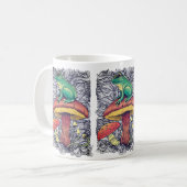カントリーロアスタイルのカエルとキノコデザイン コーヒーマグカップ (正面左)