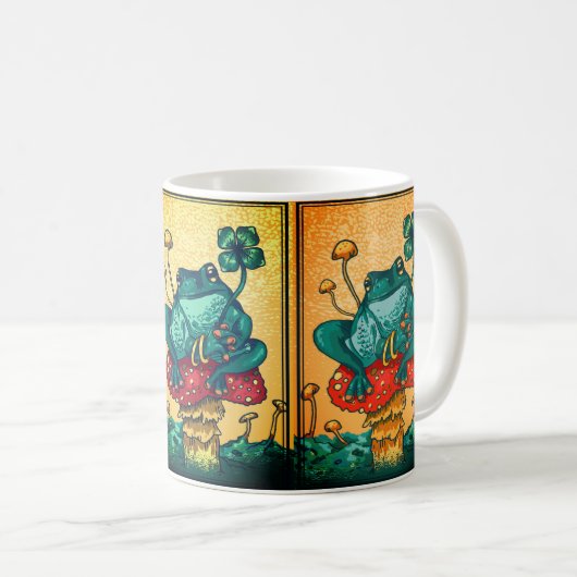 カントリーロアスタイルのカエルとキノコ  コーヒーマグカップ (正面右)