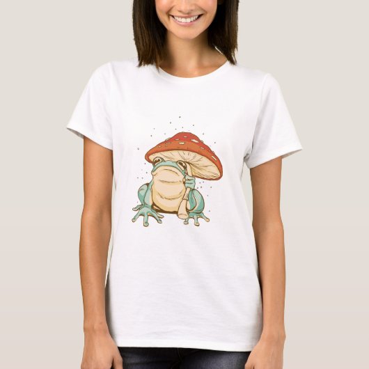 カントリーロアスタイルのカエルとキノコ Tシャツ (正面)