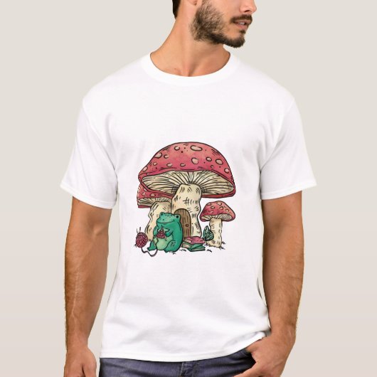 カントリーロア風のきのこの家とカエル Tシャツ (正面)