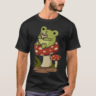 カントリーロア風の雰囲気を醸し出すカエルがコーヒーや紅茶を楽しむ Tシャツ
