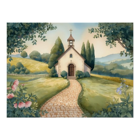 カントリーロア・チャペルの小道 パステル調の風景 ポスター (正面)