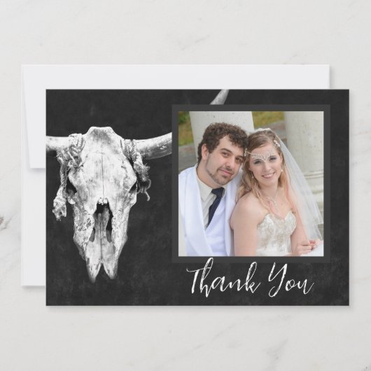 カントリーロデオウェスタン白黒ブルスカル写真 サンキューカード (正面)