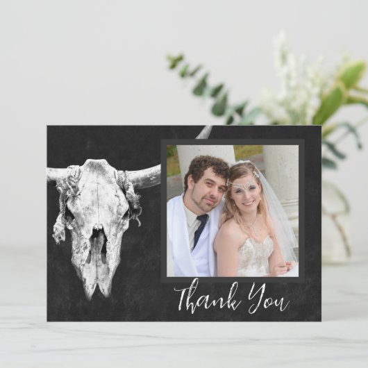 カントリーロデオウェスタン白黒ブルスカル写真 サンキューカード (スタンド正面)