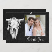 カントリーロデオウェスタン白黒ブルスカル写真 サンキューカード (正面/裏面)