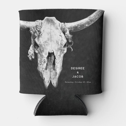 カントリーロデオウエスタンブラックアンドホワイトブルスカル 缶クーラー (正面)