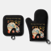 カントリーロースターウォーターカラーファミリーモノグラムブラック 鍋つかみ&鍋敷きセット (正面)