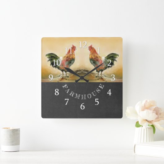 カントリーロースターシャルボードファームハウス スクエア壁時計 (ホーム)