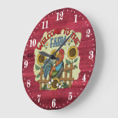 カントリーロースターファームハウスへようこそ ラージ壁時計 (傾斜)