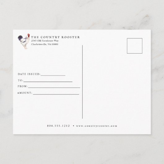 カントリーロースターファームハウスギフト証明書 ポストカード (裏面)