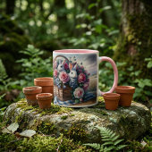 カントリーローズに佇むウサギたち マグカップ