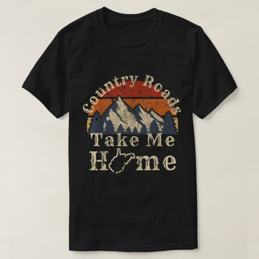 カントリーロードウェストバージニアTake Me Home WV Map Mo Tシャツ (デザイン正面)