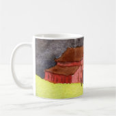 カントリーロードマグ農村の大きな赤い納屋の夏のフィールド コーヒーマグカップ (左)