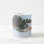 カントリーロードマグ農村部の大きな赤い納屋の冬の雪 コーヒーマグカップ (中央)